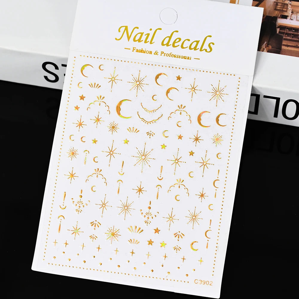 3D Gold Heart Nail Art Stickers