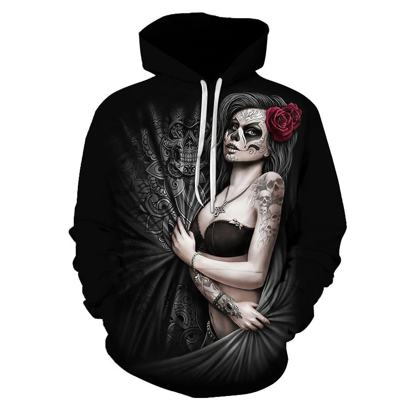 Totenkopf-Muster, 3D-Druck, Kapuzenpullover, Horror-Thema, Mode für Herbst und Winter