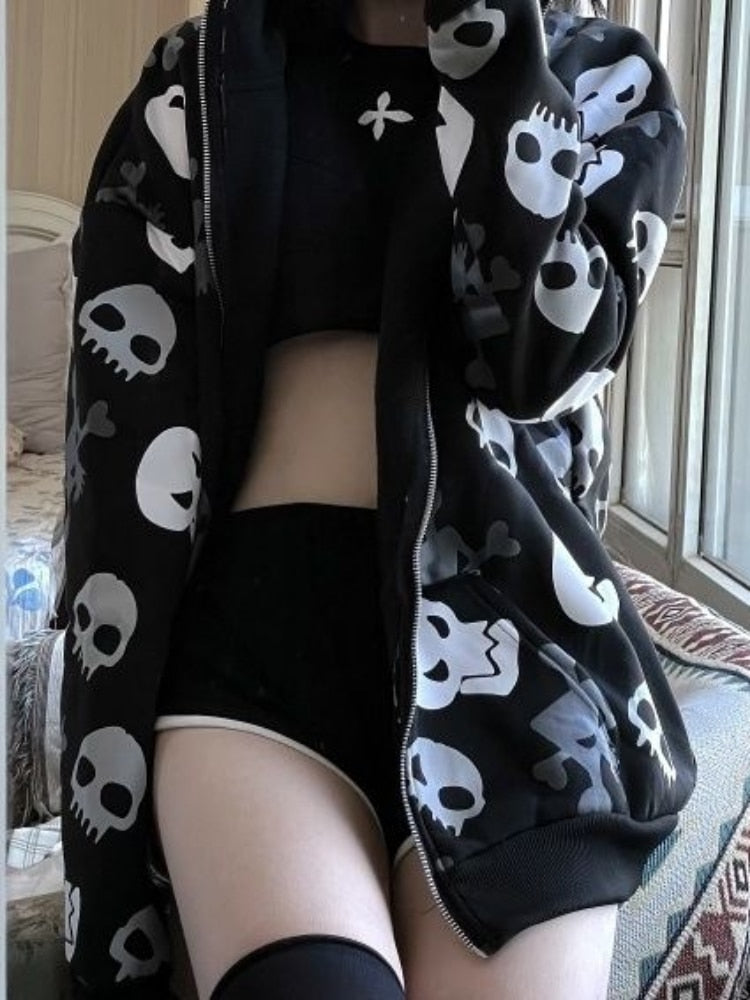 Kapuzenpullover New Baggy Skull Print Hoodie Damen