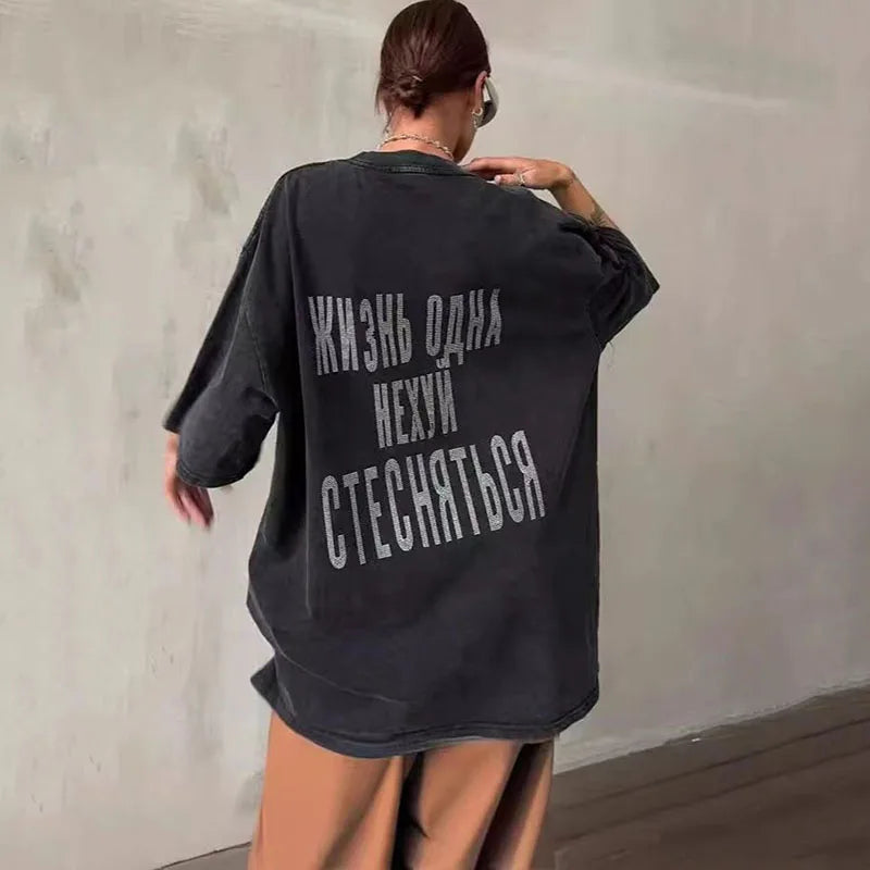 Women’s Oversized Diamond Letter Print T-Shirt Harajuku Summer