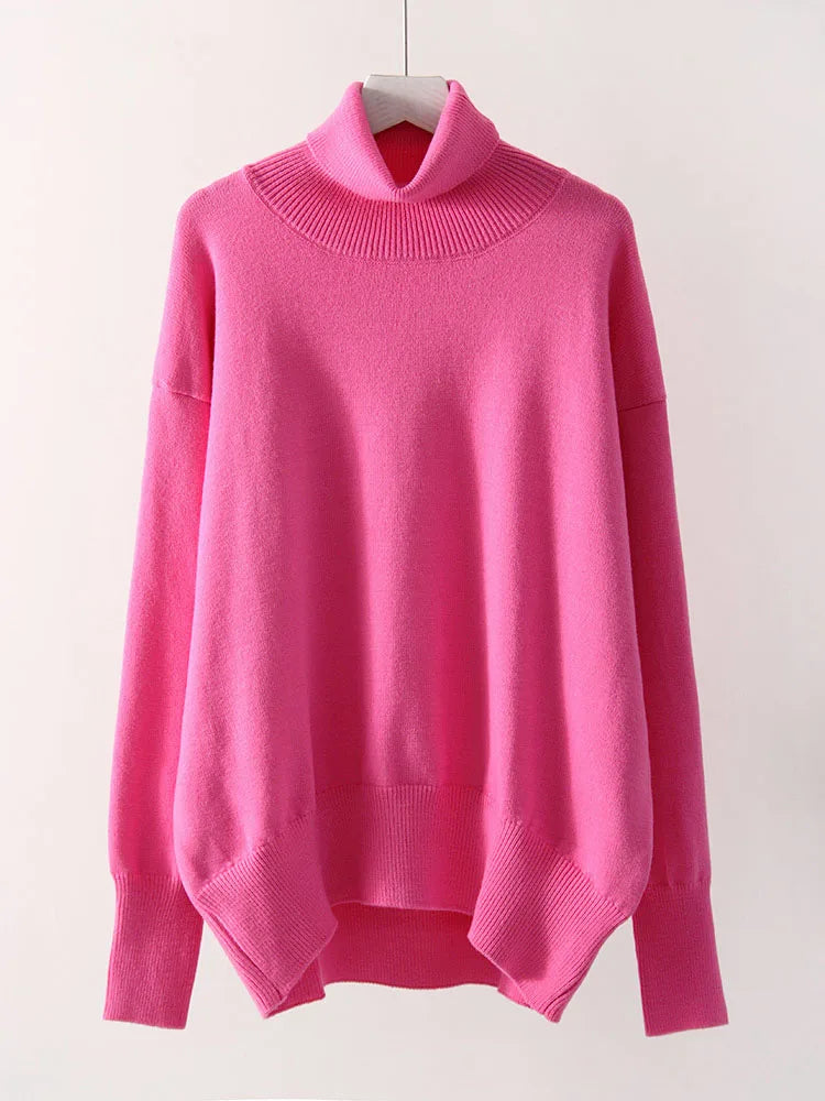 Women’s Red Oversized Turtleneck Sweater Winter