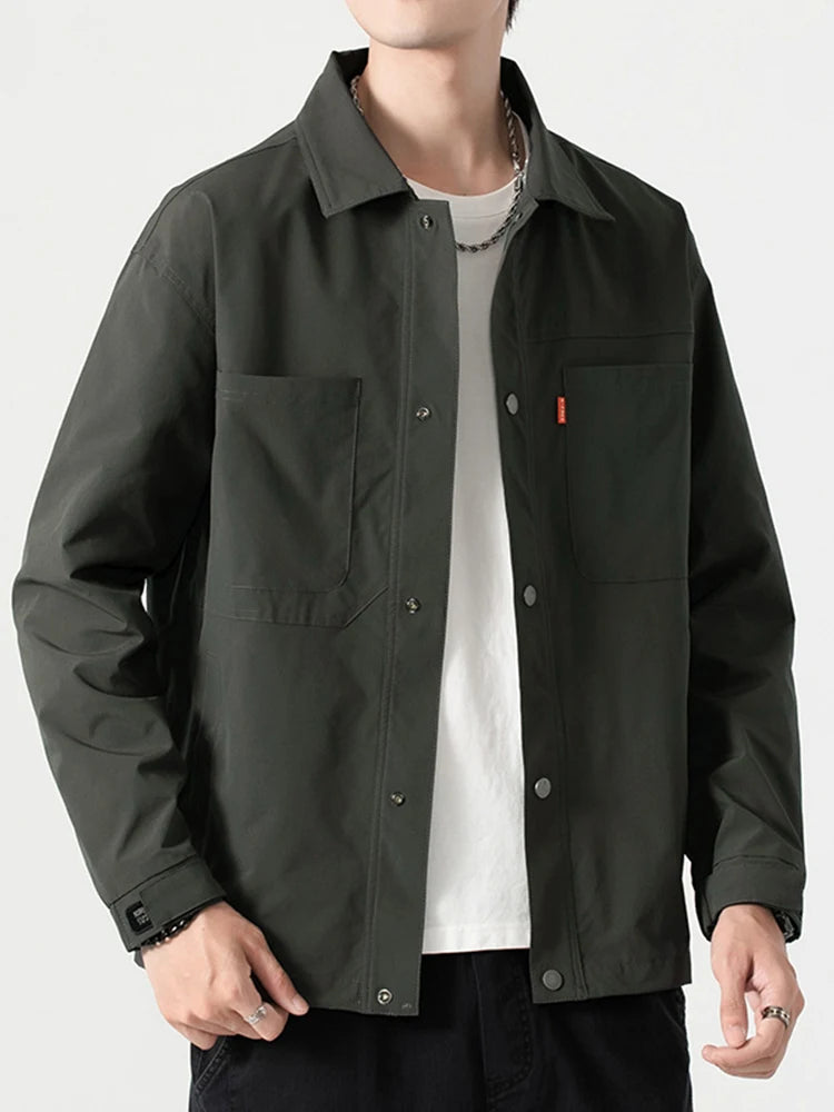 Men's Casual Windbreaker Jacket Waterproof Coat with Chest Pockets