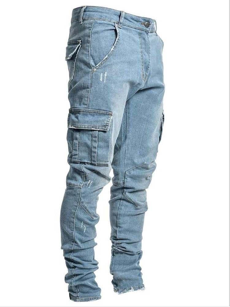 Jeans Men Slim Fit Denim High Quality Sweatpants Hip hop Trousers Jogger Pencil Pants - xinnzy