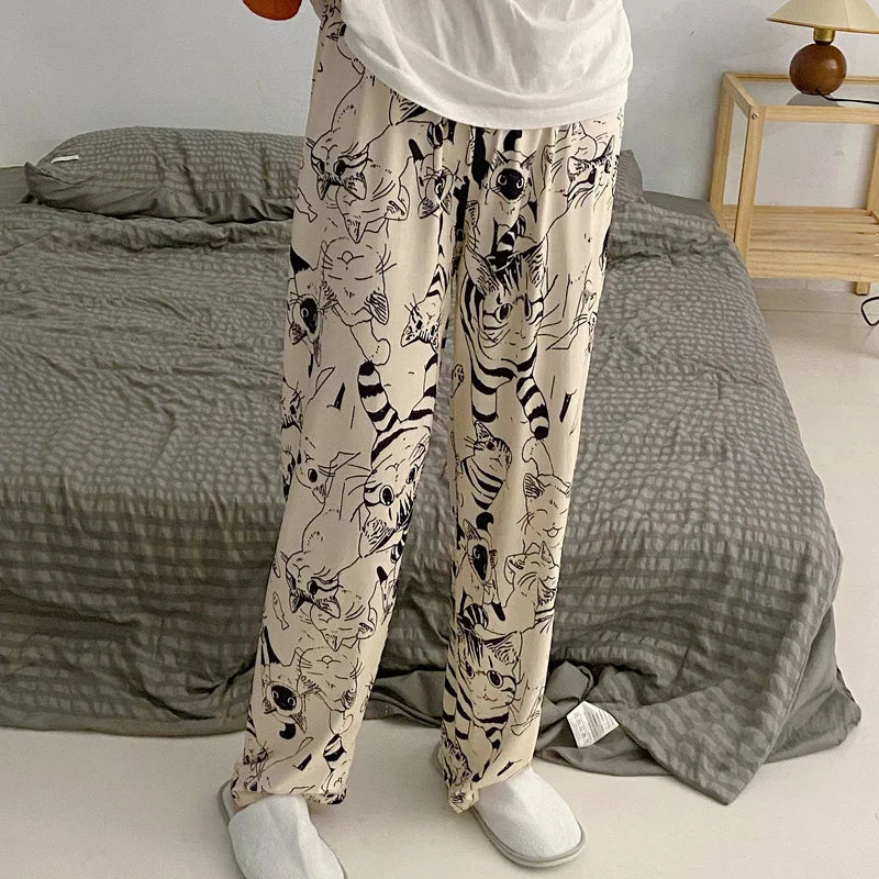 Pajama Pants Woman Cartoon Moe Cat Big Battle Pajama Trousers
