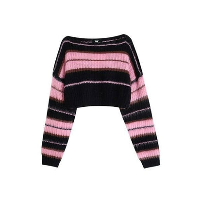 Sweater Korean Style Women Striped Jumper Vintage Long Sleeve