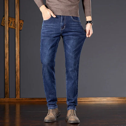 Men's Straight Fit Elastic Denim Jeans Business Casual