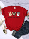 Womens Peace Love Coffee Graphic Tee Cotton O Neck Street Style Shirt