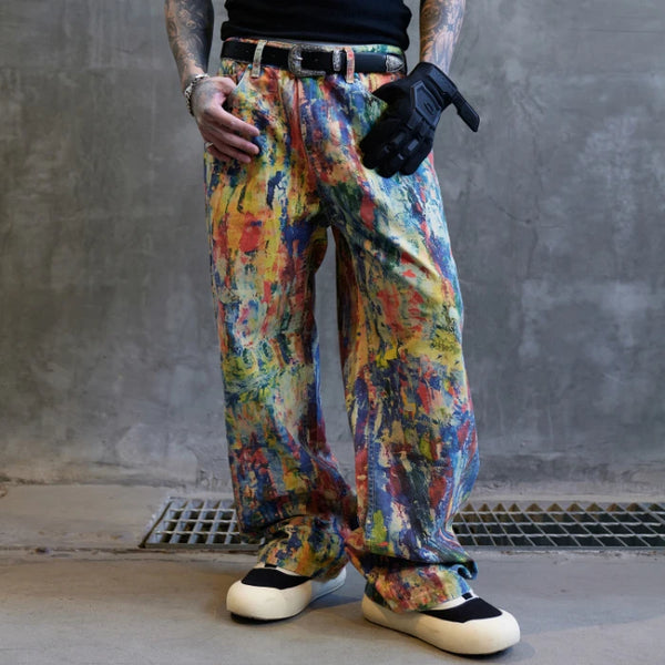 Men's Hip-Hop Street Style Colorful Wide Leg Denim Pants Loose Fit