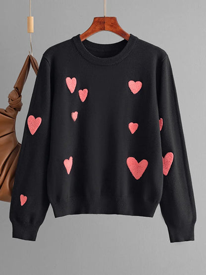 Black Heart Embroidery Sweater Women Winter Slim