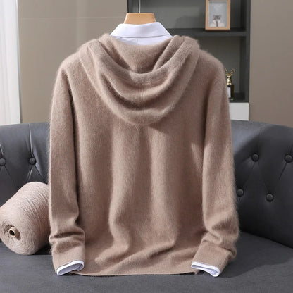 Mens 100 Percent Mink Cashmere Hooded Sweater Pullover Knit Top