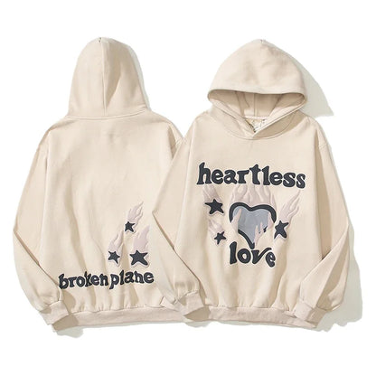 Oversized Heartless Love Hoodie Men’s Retro Puff Print Pullover