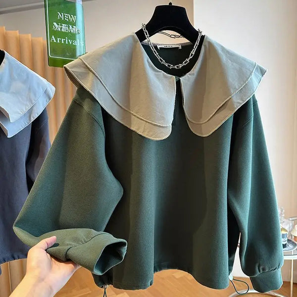 Collar Cute Sweet Sweatshirt Casual Streetwear Y2K Oversized