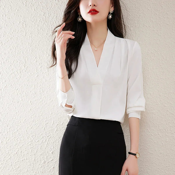 Chic Office Blouse Women Spring Layering Shirt Elegant Top