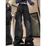 Gothic Baggy Cargo Jeans mit Stern Harajuku Y2k 90er Ästhetische Jeanshose Emo 2000er 