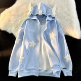 Soft Embroidered Star Shape Zip Hoodie For Autumn And Winter