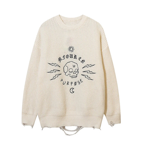 Women Skull Graffiti Sweater Loose Pullover Streetwear