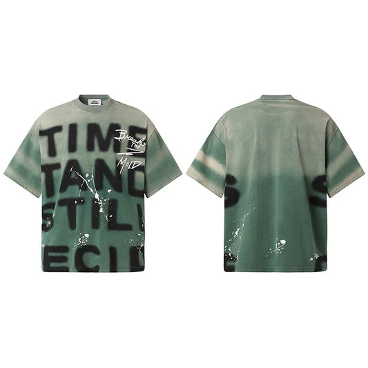 Men Hip Hop T-Shirt Gradient Faded Colors Print