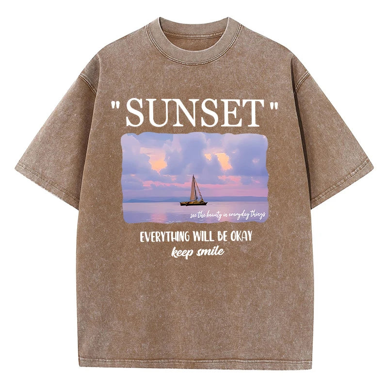 Womens Everything Will Be Okay Tshirt Sunset Smile Tee