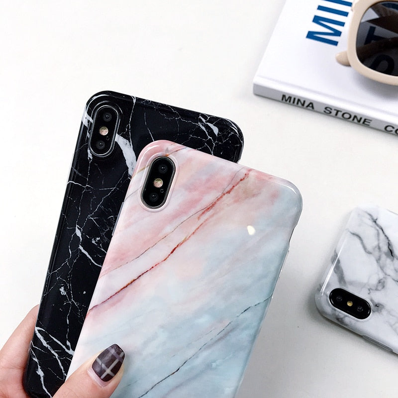 Marble case on For Coque iPhone Max Silicone Soft