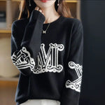 Women M Letter Knit Pullover Elegant Fall Sweater