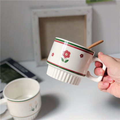 Tulip Ceramic Mug Vintage Milk  Coffee Cup Mugs Girl Heart Flower