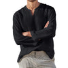 Mens Cotton Linen Shirt Long Sleeve V Neck Breathable Oversized Fit