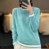 Womens Cotton Linen Sweater Color Block Crew Neck Lightweight Spring
