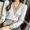 Womens White Chiffon Blouse V Neck Long Sleeve Work Casual Top