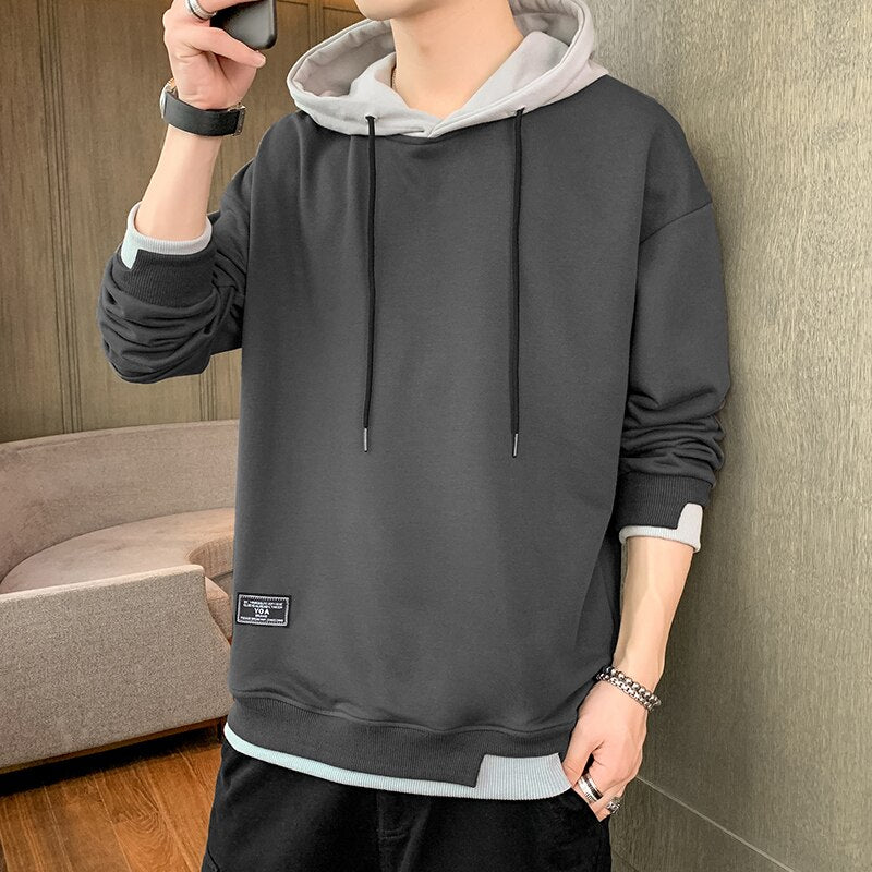 Urbanistic Streetwear Hoodie Male Solid Color Pullover