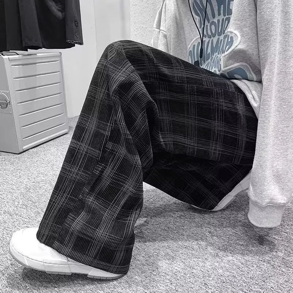Mens Checkered Wide Leg Pants Oversized Plus Size Casual Joggers