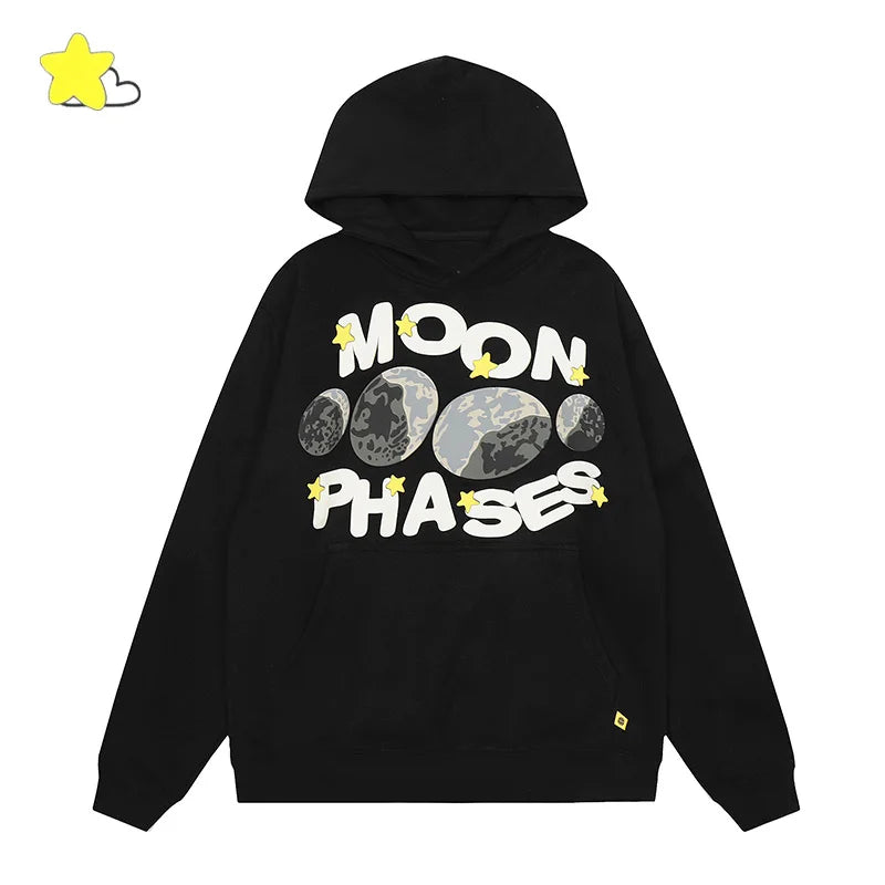 Men's Casual Foam Letters Graphic Hoodie High Quality Cotton Black Pullover
