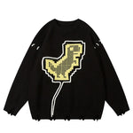 Funny Dinosaur Ripped Sweater Loose O-Neck Pullover Winter