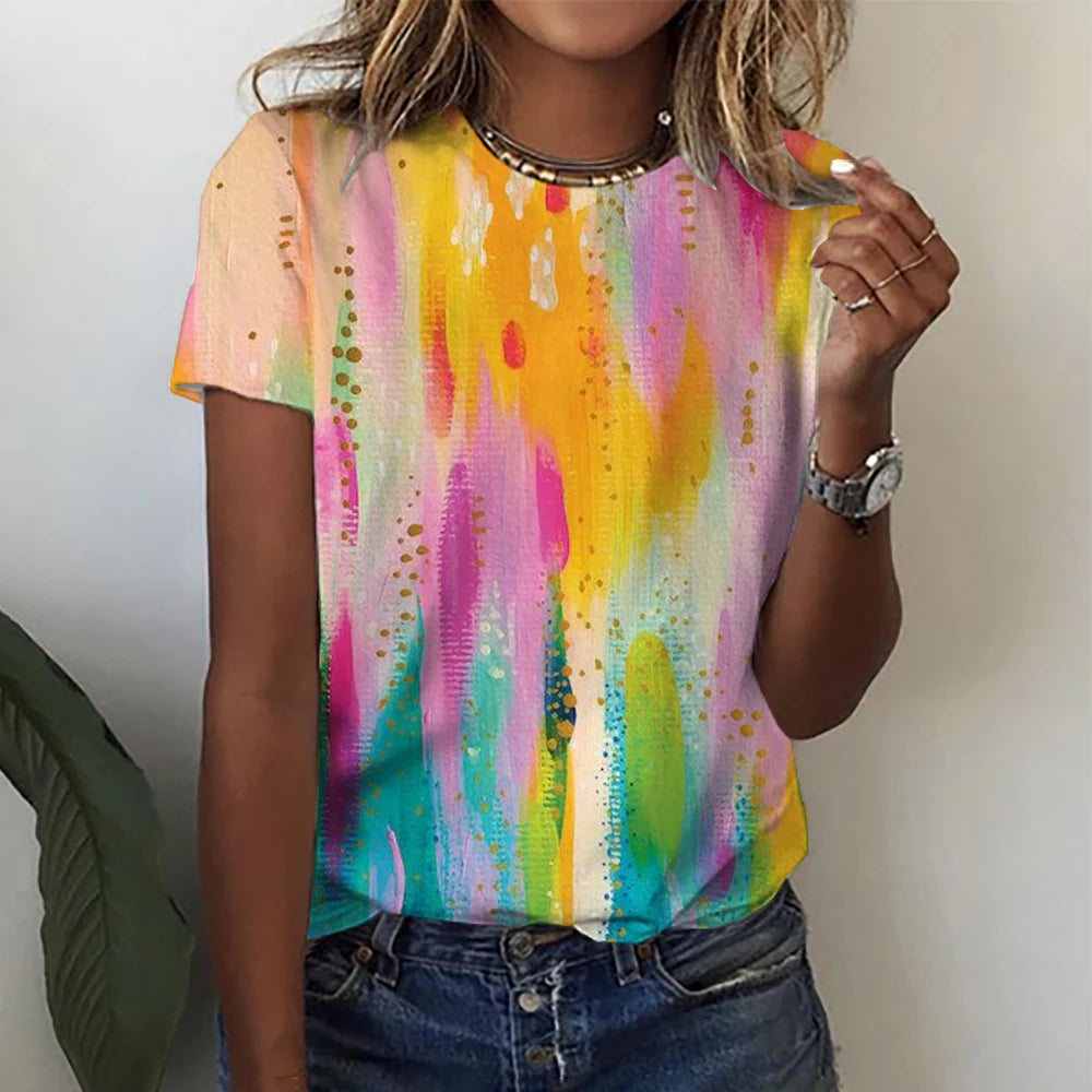 Women’s Gradient Blouse 3D Floral Print Y2K Casual Tee