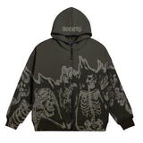 Retro Skeleton Zipper Hoodie Herren Streetwear Style mit Y2K Print