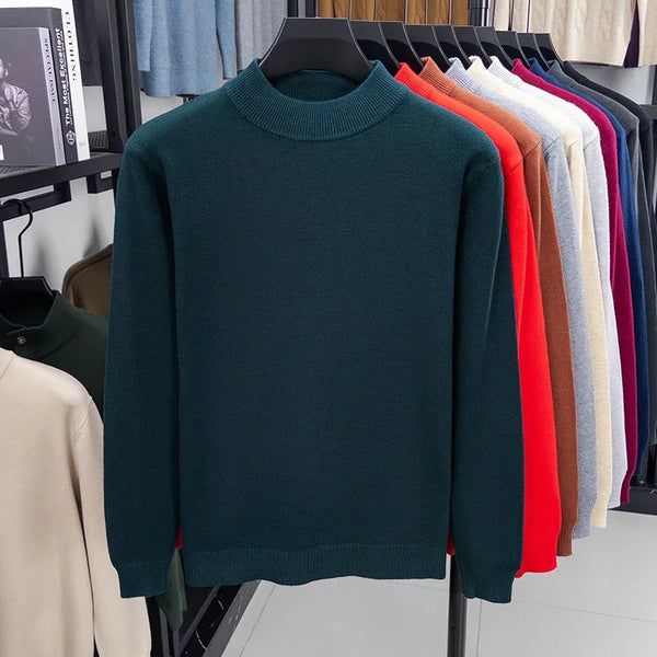 Mens Mock Neck Knit Sweater Winter Pullover Solid Turtleneck Top