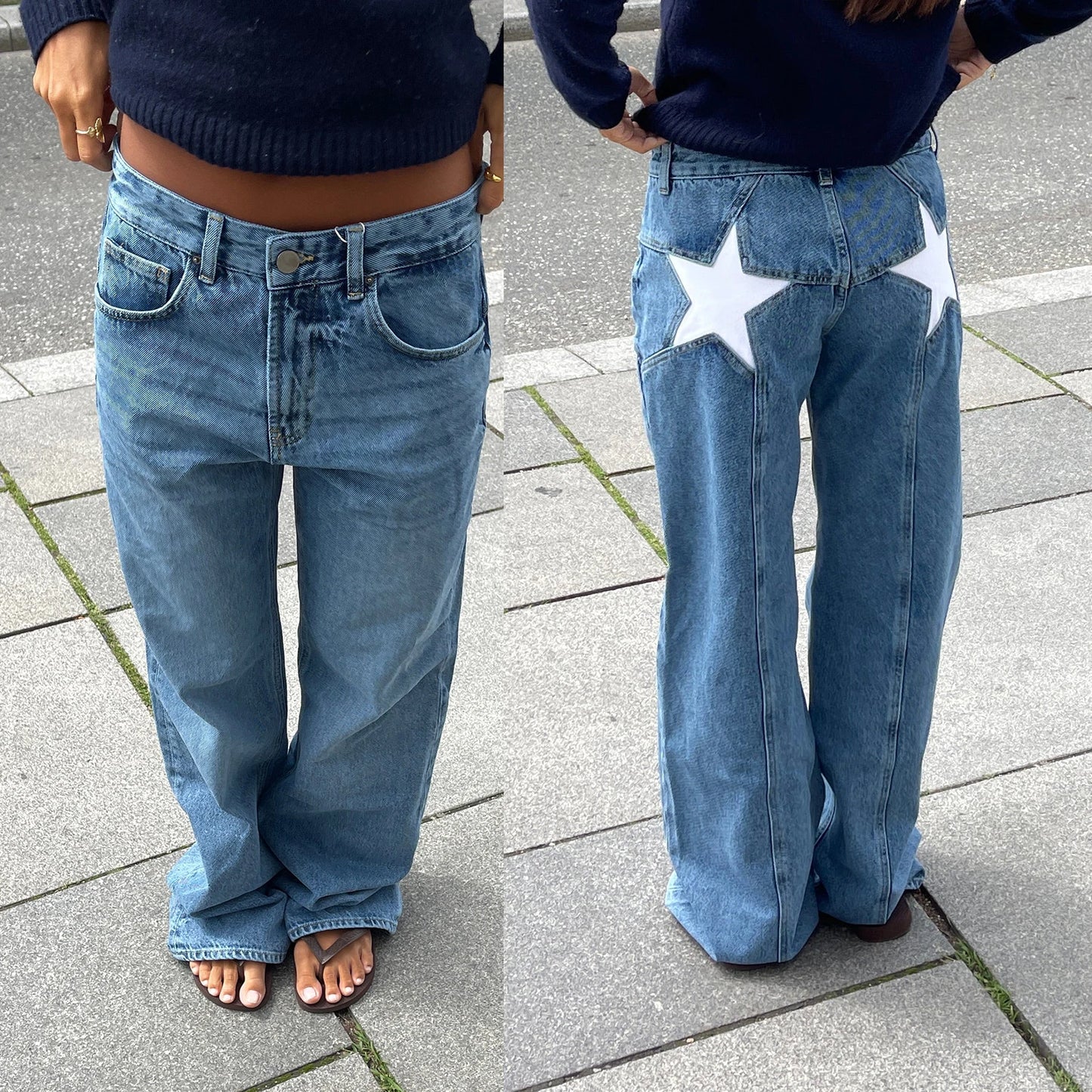 Women's Vintage Star Print Loose Straight Jeans
