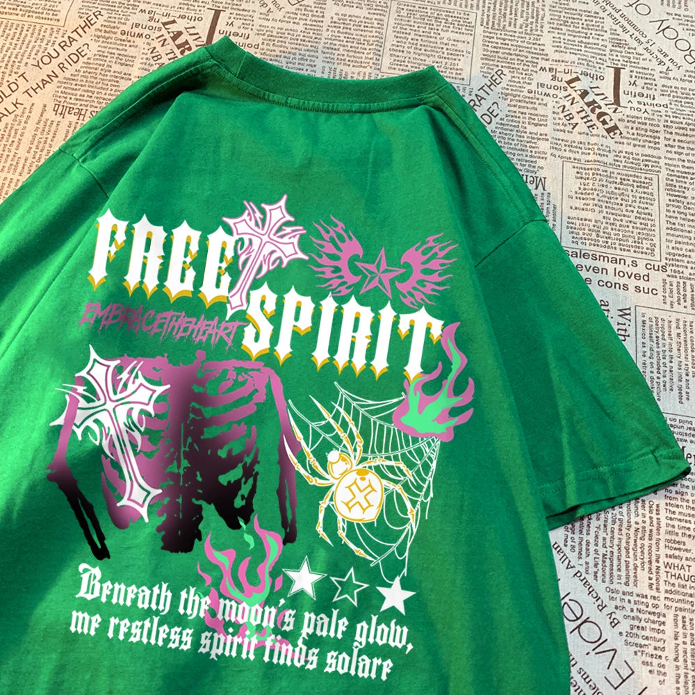 Free Spirit Buntes Skelett Sommer Casual Tee Männer
