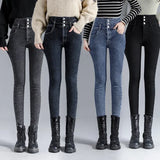 Winter Thick Velvet Women High Waist Skinny Jeans