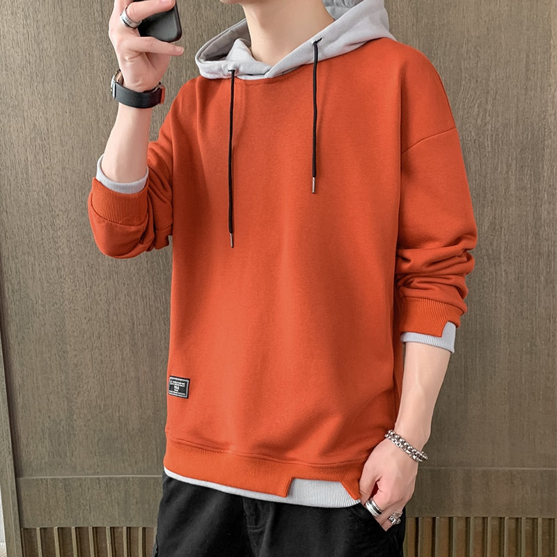 Urbanistic Streetwear Hoodie Male Solid Color Pullover