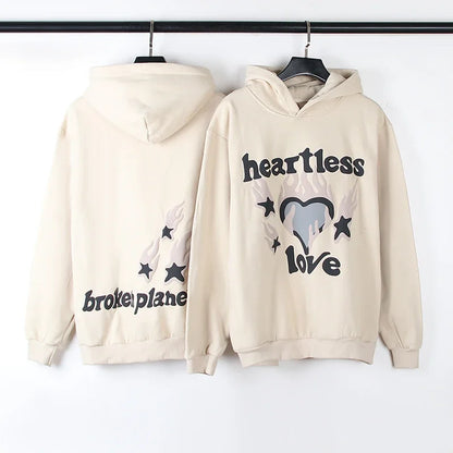 Oversized Heartless Love Hoodie Men’s Retro Puff Print Pullover