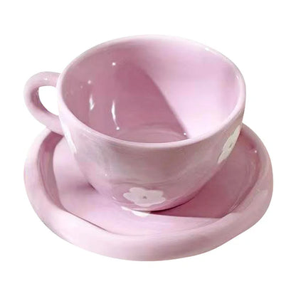 250ml Ceramic Mug Japanese Retro Hand-Painted Purple Small Flower Cups with Saucers