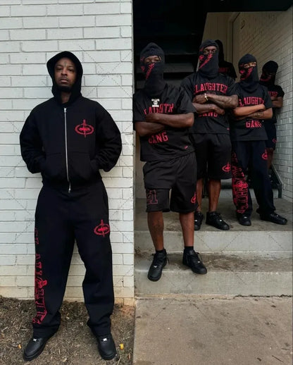 Trendy Gothic Letter Print Hoodie & Pants Set Y2K Streetwear Style