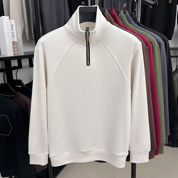 Men's Velvet Hoodie Long Sleeve High Collar Zipper T-