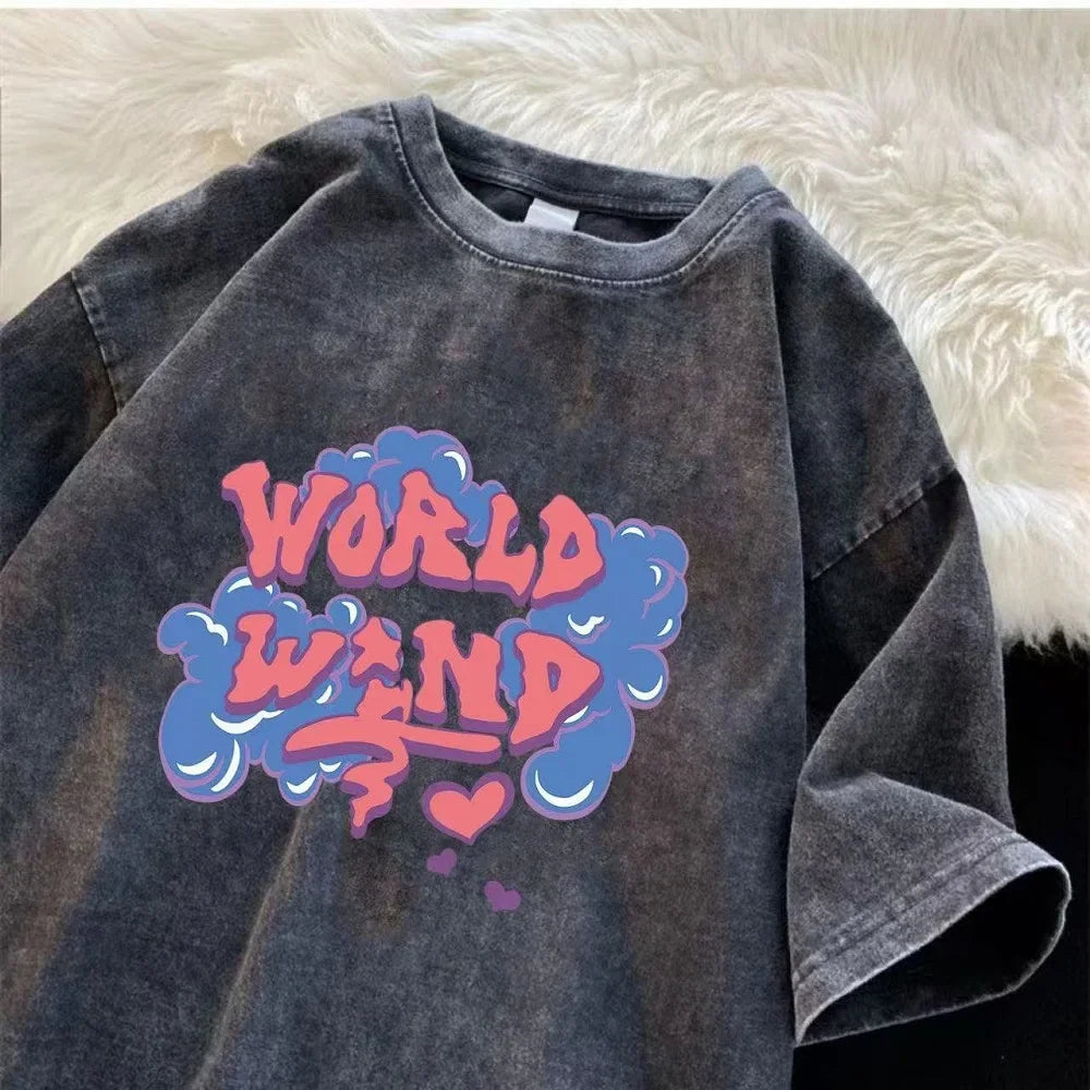 Men’s Retro Streetwear T-Shirt Vintage Washed Hip Hop Summer Tee