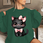 Cute Black Cat Print Sweatshirt