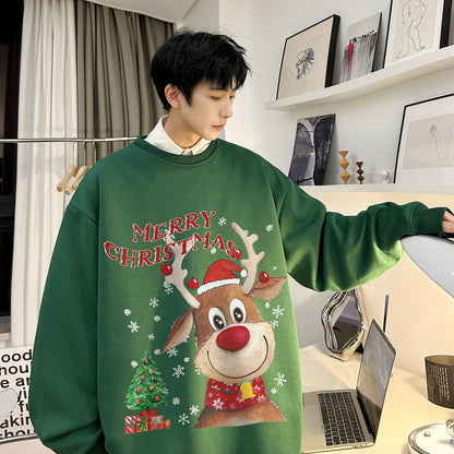 Men Sweater Tees Christmas American Fashion Printed Plush Thick Lovers Coat Loose Casual