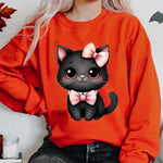 Cute Black Cat Print Sweatshirt