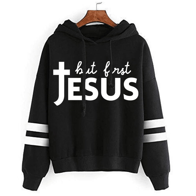 Damen-Kapuzenpullover mit Jesus-Aufdruck, ästhetischer grafischer Schriftzug, Vintage-Zitate, Langarm-Streetwear