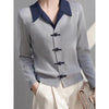 Womens Collared Cardigan Sweater Jacket Colorblock Knit Fall Coat