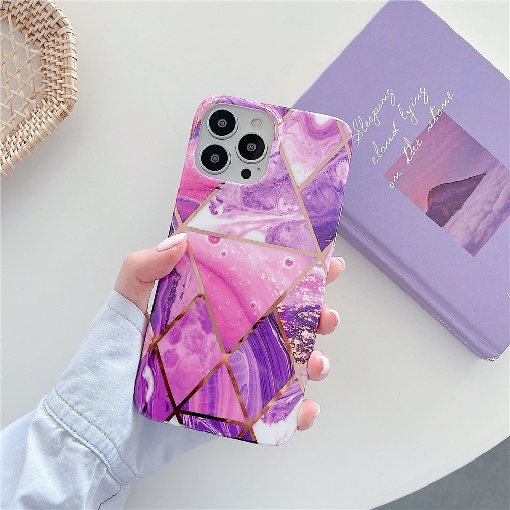 Electroplated Marble Phone Case For iPhone  Soft Silicon Back Cover Bumper